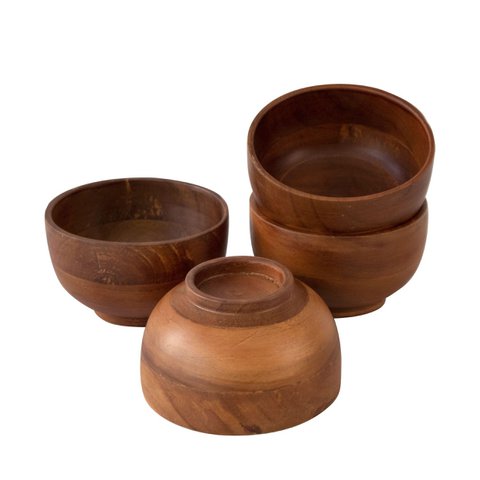 Acaciahout Rijst Miso Soep Kommen | Biologische houten kom serveren soep eten salades trifle dip koffie dineren partij en boerderij rustieke tafelblad decor (set 4)