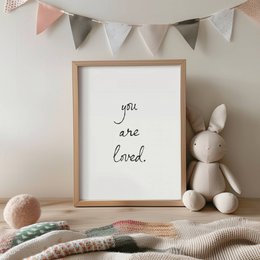 Du er elsket plakat, babyværelsesplakat, kønsneutral babyværelse, kønsneutral børneværelsesindretning, babyværelses citatplakat