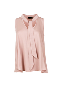 Stoffige roze mouwloze blouse met strikdetail