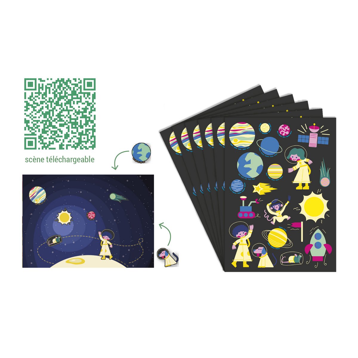 REPOSITIONABLE & HOLOGRAPHIC PAPER STICKERS - SPACE - 2 - 6 cm - 120 pcs - Assorted colors