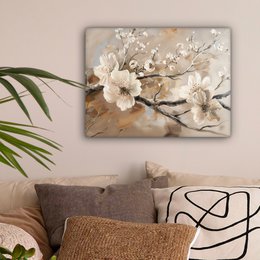 Canvas schilderij  - Wanddecoratie Bloemen - Natuur - Wit - Bloesem - Abstract - Muurdecoratie woonkamer - Slaapkamer decoratie - Kamer accessoires - Schilderijen op canvas