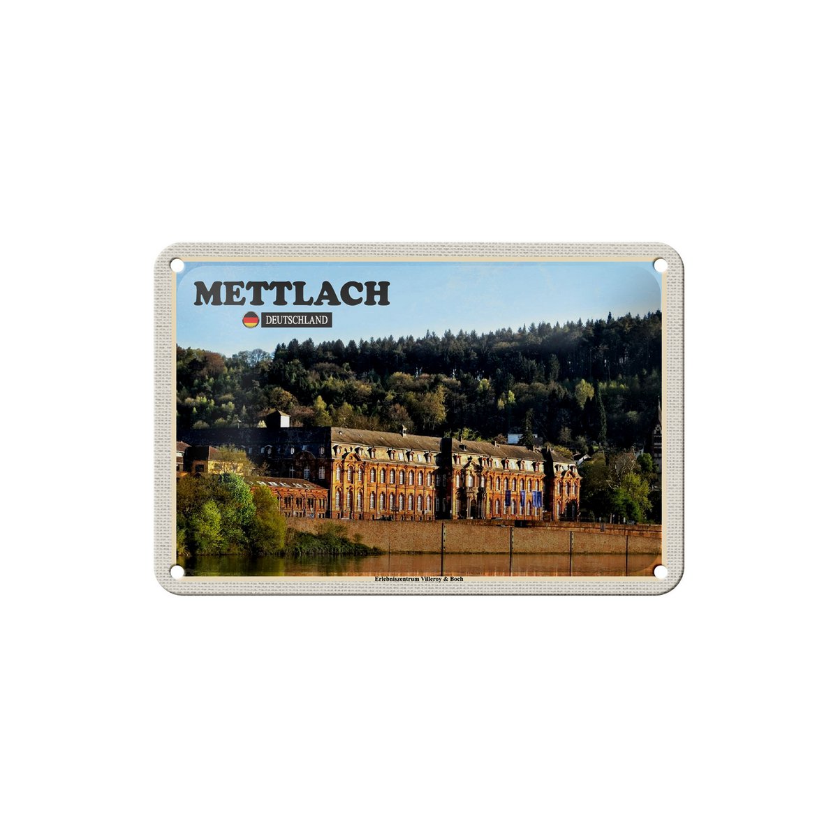 Blechschild Städte Mettlach Fabrik Gebäude 18x12cm Schild