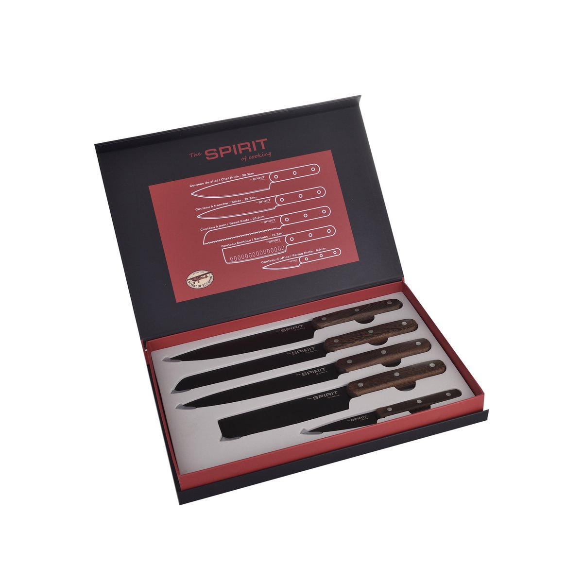 SOSL Set 5 Coltelli da Cucina Pelapatate Taglio Pane Preparazione Culinaria Cottura Lama Nera Legno Wengè