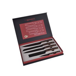 SOSL Set 5 Coltelli da Cucina Pelapatate Taglio Pane Preparazione Culinaria Cottura Lama Nera Legno Wengè