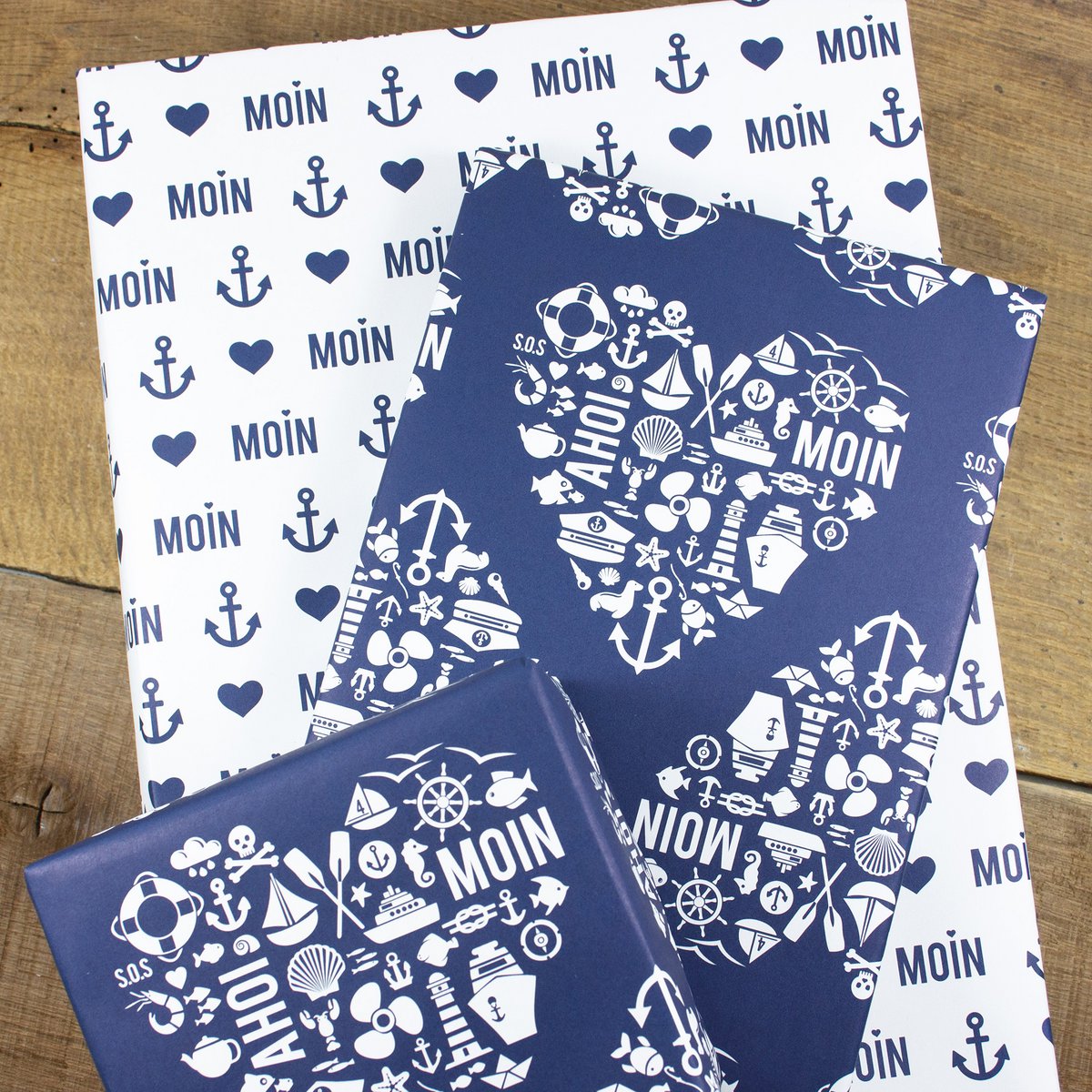 Maritiem inpakpapier Nordic by Heart gemaakt van gerecycled papier