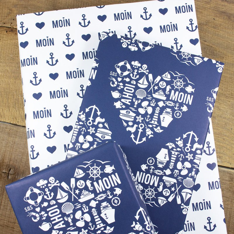 Maritiem inpakpapier Nordic by Heart gemaakt van gerecycled papier