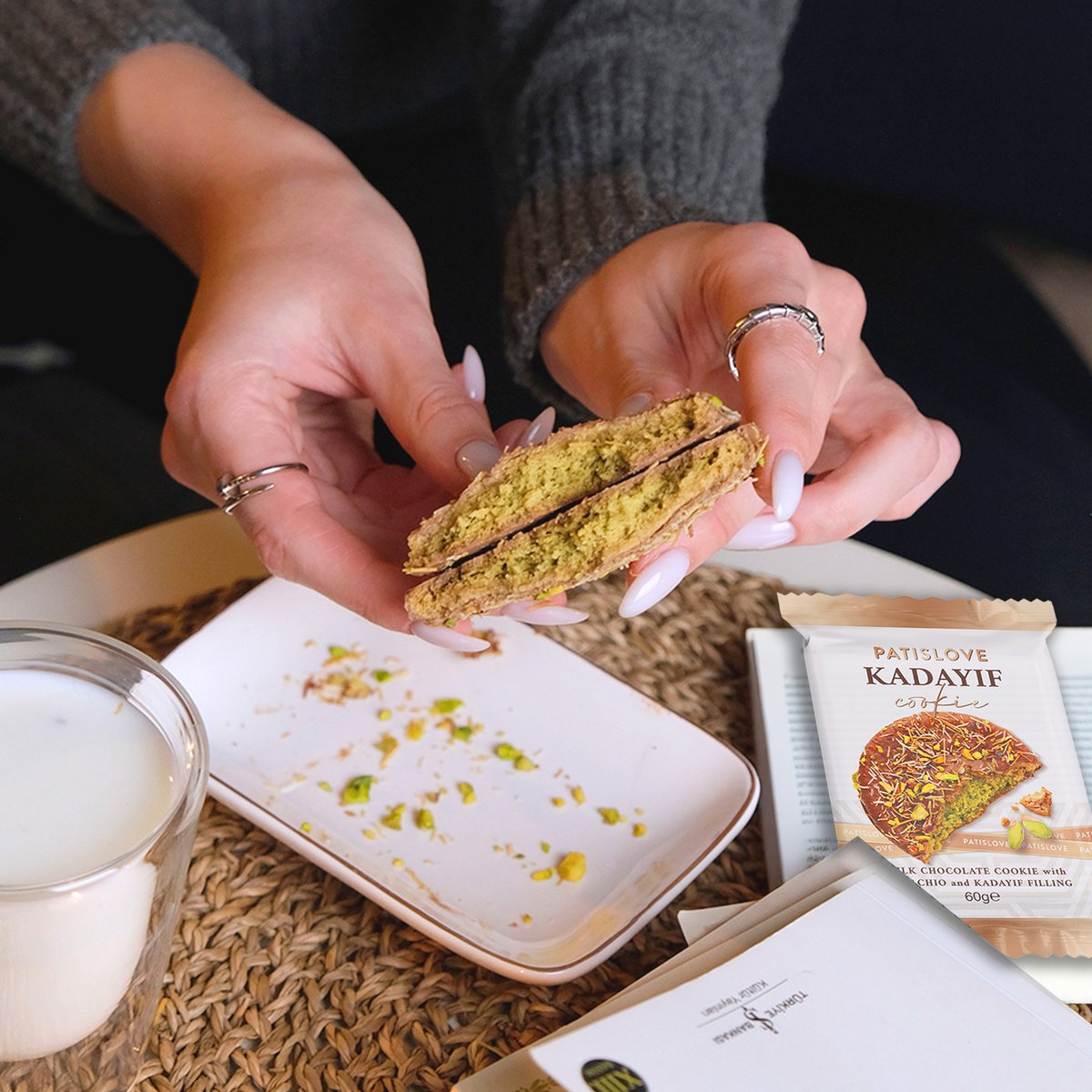 Milk Chocolate Cookie with Pistachio and Kadayif Filling