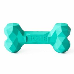 Mint and rosé colored geometric dog bone chew toy made of durable material.