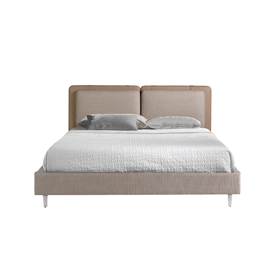 Bett aus Nerz-Kunstleder und grauem Stoff 7154
