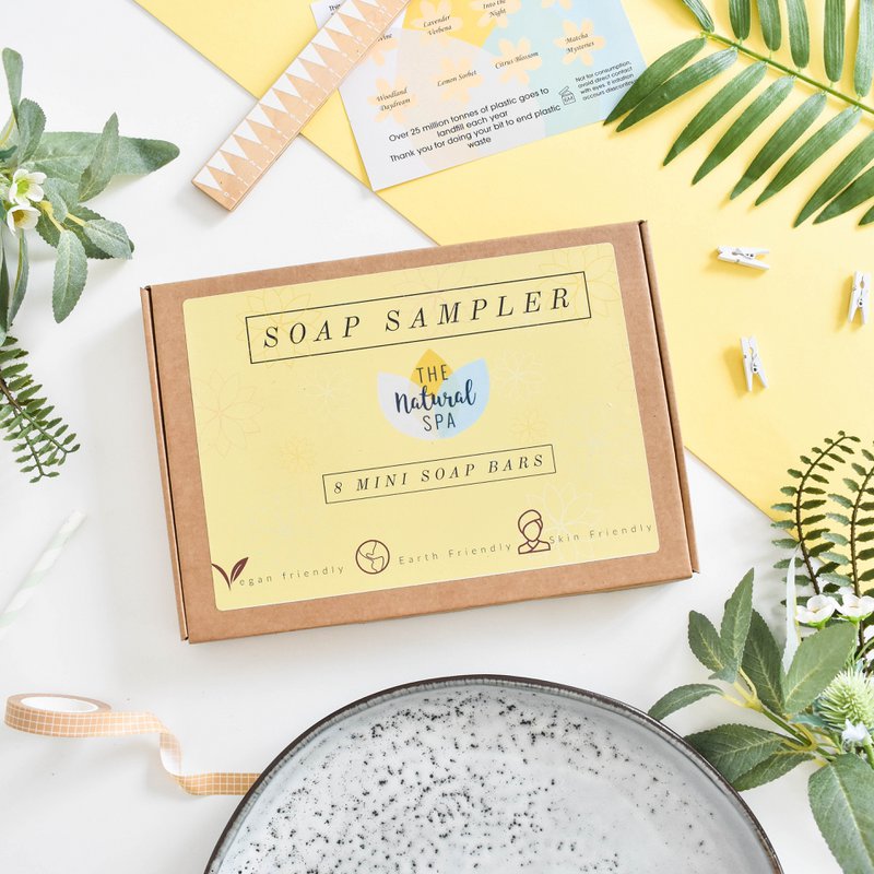 Soap Sampler Gift Set | 8 x 25g Mini Travel Soaps | Natural Handcrafted Letterbox Gift | Vegan, Plastic-Free Skincare