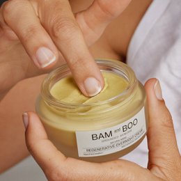 Regenerative overnight cream in a white jar with gold text. Cream for nourishing and rejuvenating skin overnight.