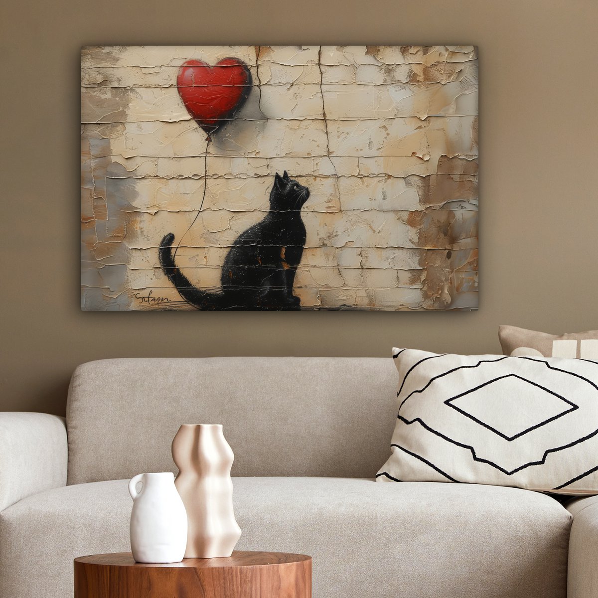 Leinwand Malerei - Wanddekoration Katze - Graffiti - Ballon - Street Art - Zusammenfassung - Wanddekoration Wohnzimmer - Raumdekoration modern - abstrakte Gemälde