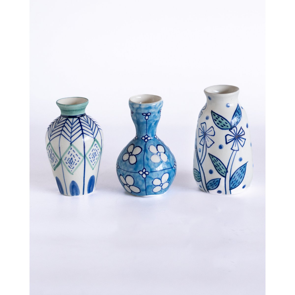 Hand-Painted Ceramic Vase - Set of 3, 4-inch Tall