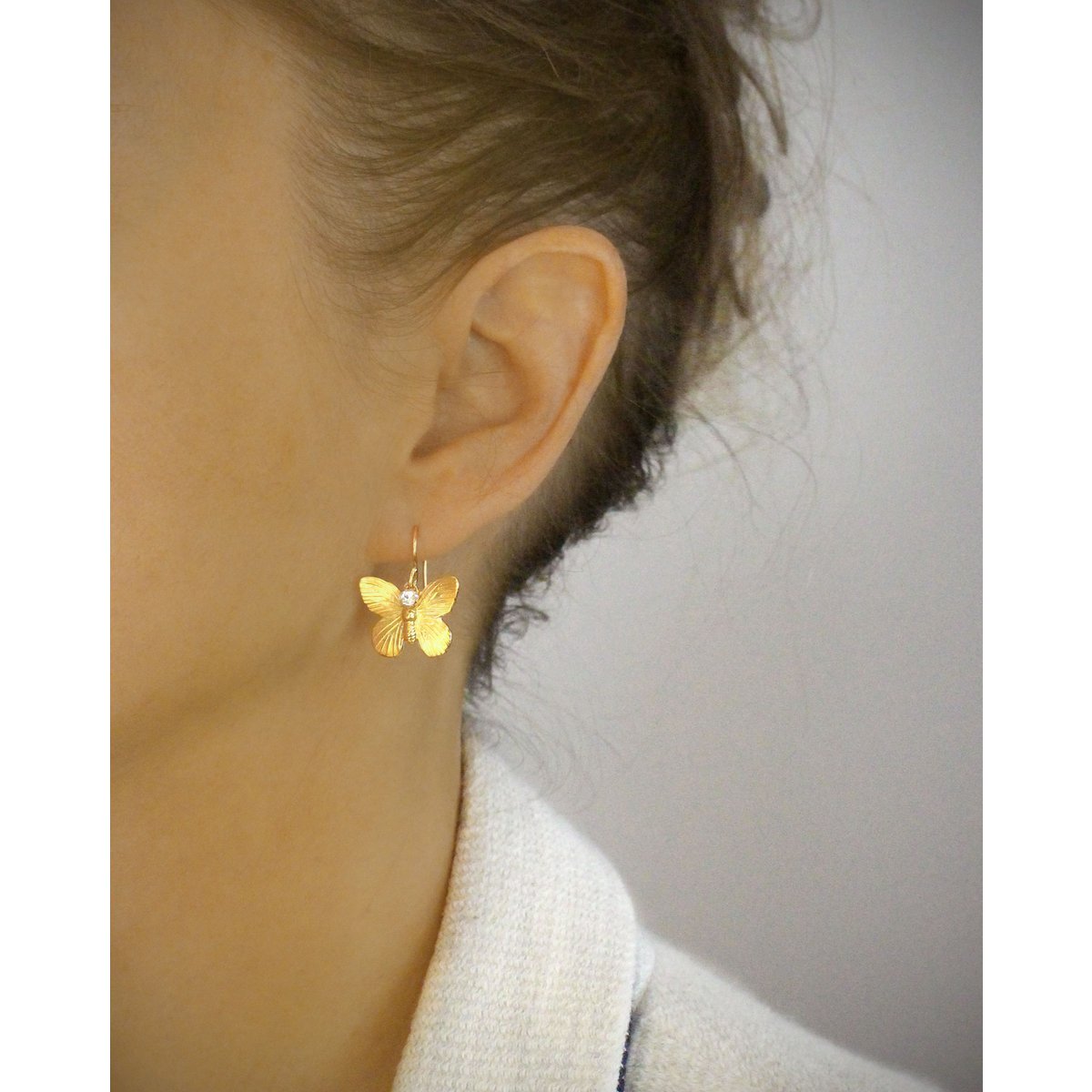 18K gold plated butterfly earrings with clear crystals