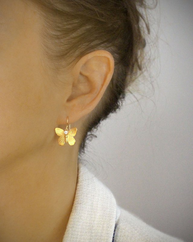 18K gold plated butterfly earrings with clear crystals