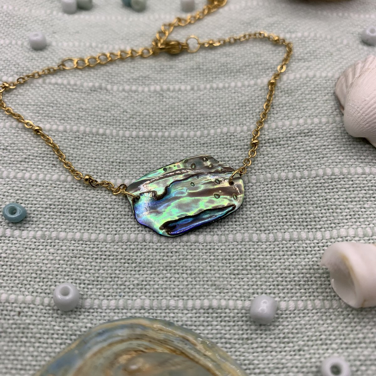 Bracciale conchiglia | paua/abalone oceano fatto a mano in acciaio inossidabile dorato