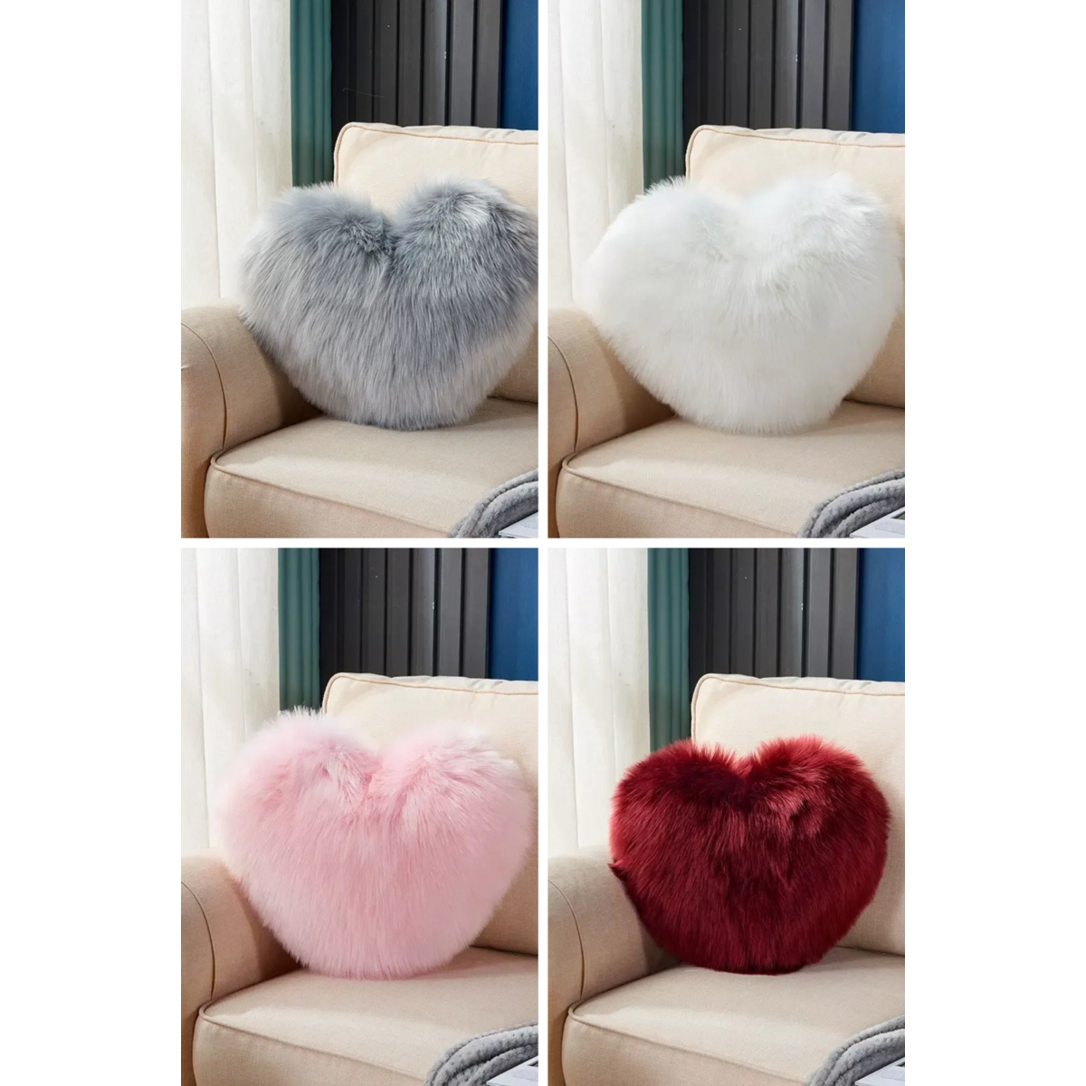 Langhaar Herzkissen » Kuschelkissen 40x40cm » Herz Dekokissen » Kunstfell langhaar