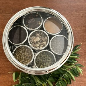 Masala Kruidenbox XL - RVS met deksel (met 7 potjes plus dekseltjes)