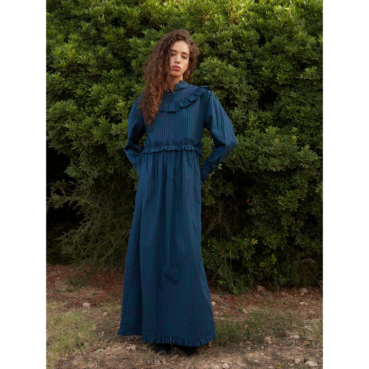 Twilight Blue Tartan pattern Maxi Dress