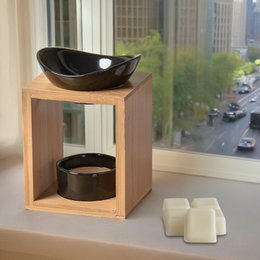 Quemador de perfume serie Naturea - Kalos - Portavelas de cera perfumada - Objeto decorativo de aromaterapia - Bambú y cerámica - Idea de regalo