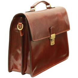 Leather Laptop Briefcase - Black