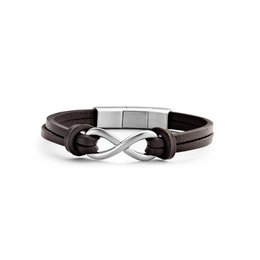 Frank 1967 7FB-0297 Læderarmbånd med stålelementer Infinity 1,5 x 2 cm - Mænd - Længde 20 + 1 cm - Mørkebrun