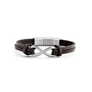 Frank 1967 7FB-0297 Leren Armband met Staal Elementen Infinity 1,5 x 2 cm - Heren - Lengte 20 + 1 cm - Donkerbruin