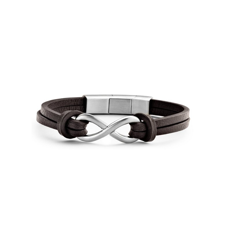 Frank 1967 7FB-0297 Læderarmbånd med stålelementer Infinity 1,5 x 2 cm - Mænd - Længde 20 + 1 cm - Mørkebrun