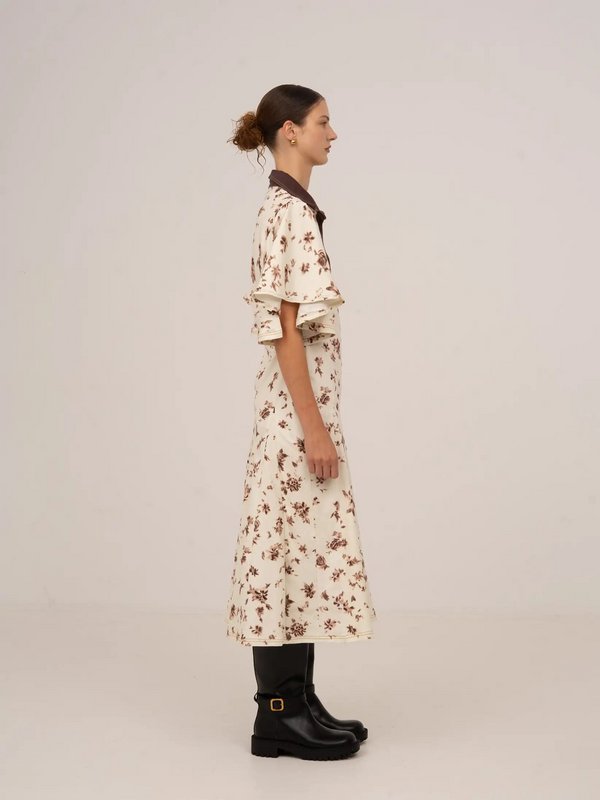 Abito longuette con stampa floreale marrone fiorisce