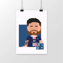 Poster featuring a stylized illustration of a man with a beard, wearing a suit and holding a drink. The poster has the text "Leo" and a geometric background.