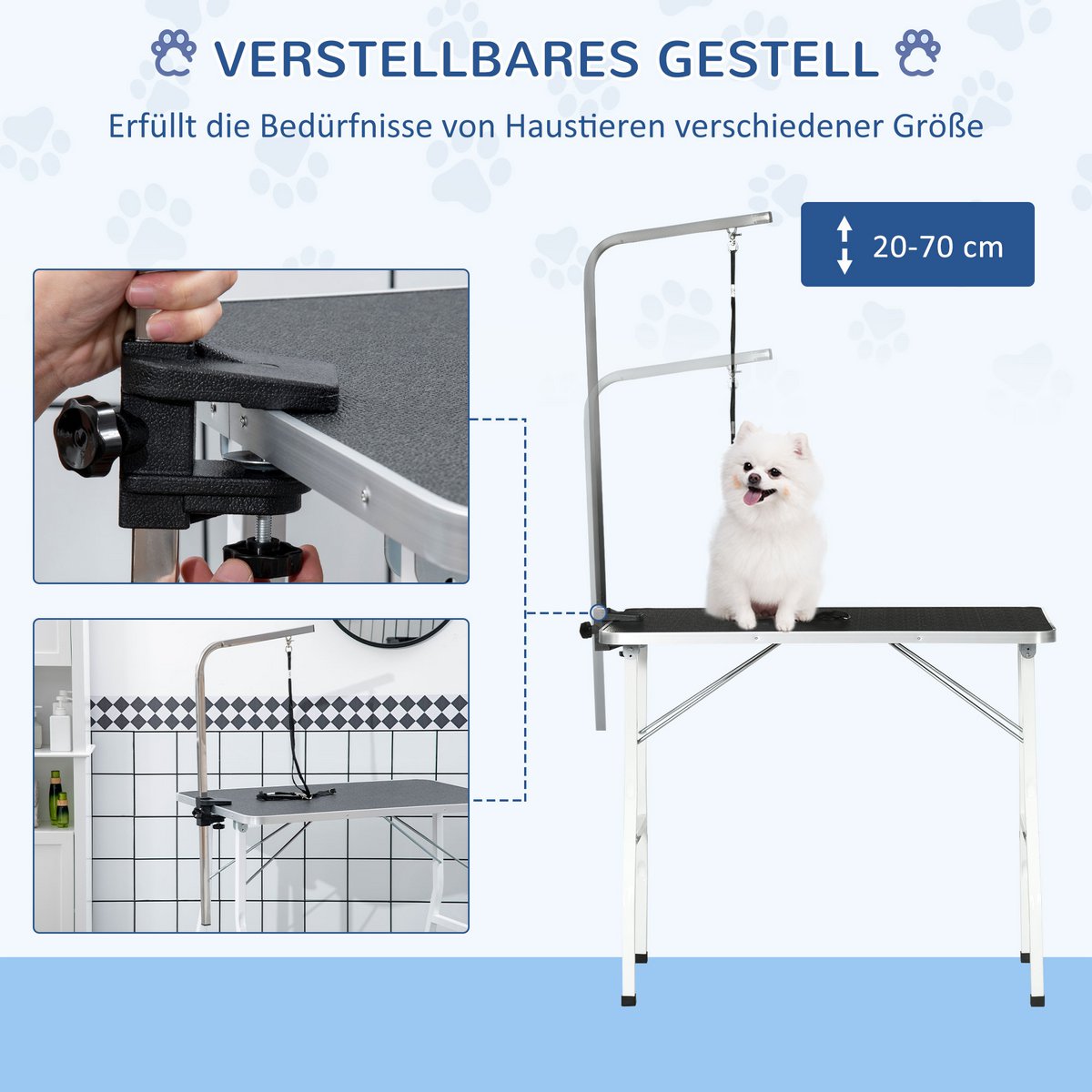 Trimming table for dogs, dog grooming table, foldable, pet grooming table with height-adjustable boom, slings, non-slip surface, shearing table up to 150 kg, 91.5 x 61.5 x 76 cm, black
