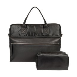 K0043AB | Briefcase in Waterproof Nylon/Genuine full grain leather with light grain - Black color - Internal clutch bag - Shiny silver accessories - Dimensions 39 x 30 x 12 cm - Packaging: TNT bag