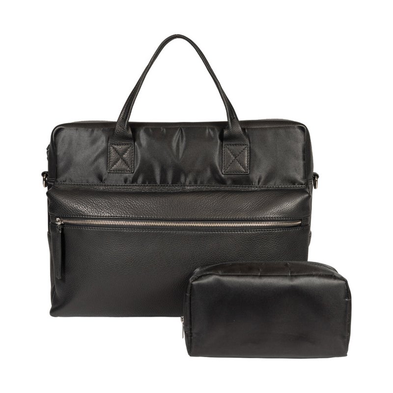 K0043AB | Briefcase in Waterproof Nylon/Genuine full grain leather with light grain - Black color - Internal clutch bag - Shiny silver accessories - Dimensions 39 x 30 x 12 cm - Packaging: TNT bag