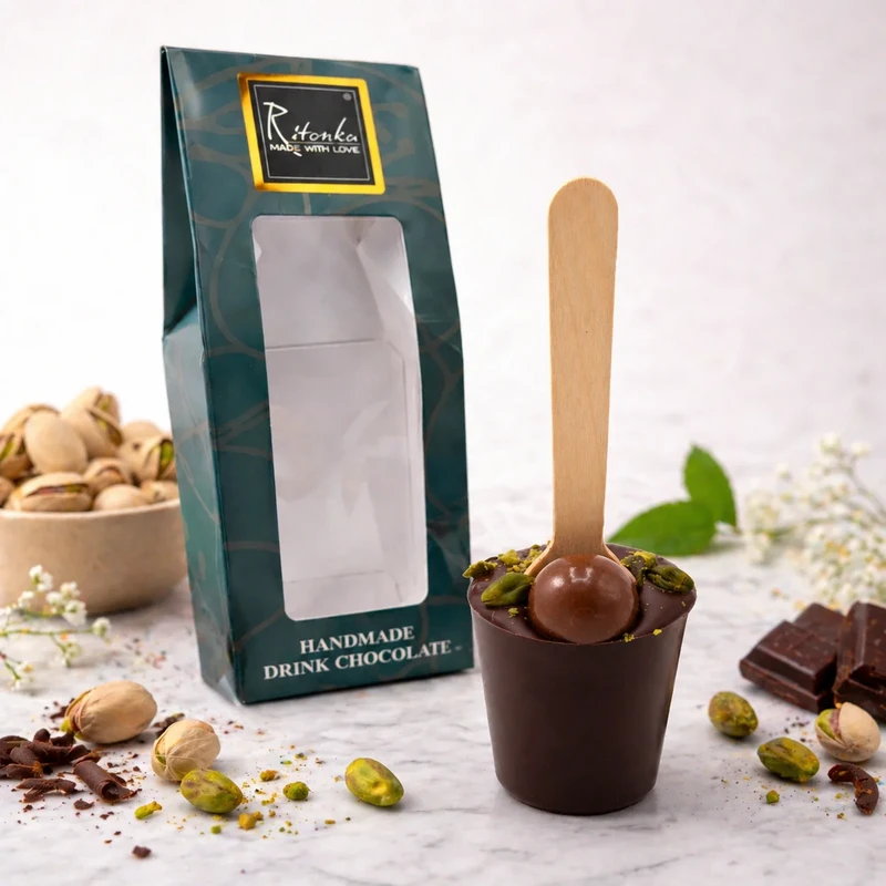 Stick bittere drinkchocolade - pistachenoten, praliné | 60g
