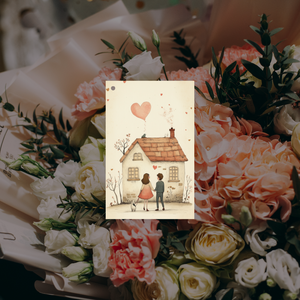 Flower card living together couple with dog - Gift card Klein