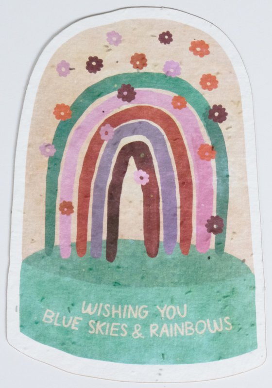 Send & Grow postcard - Blue skies and rainbows