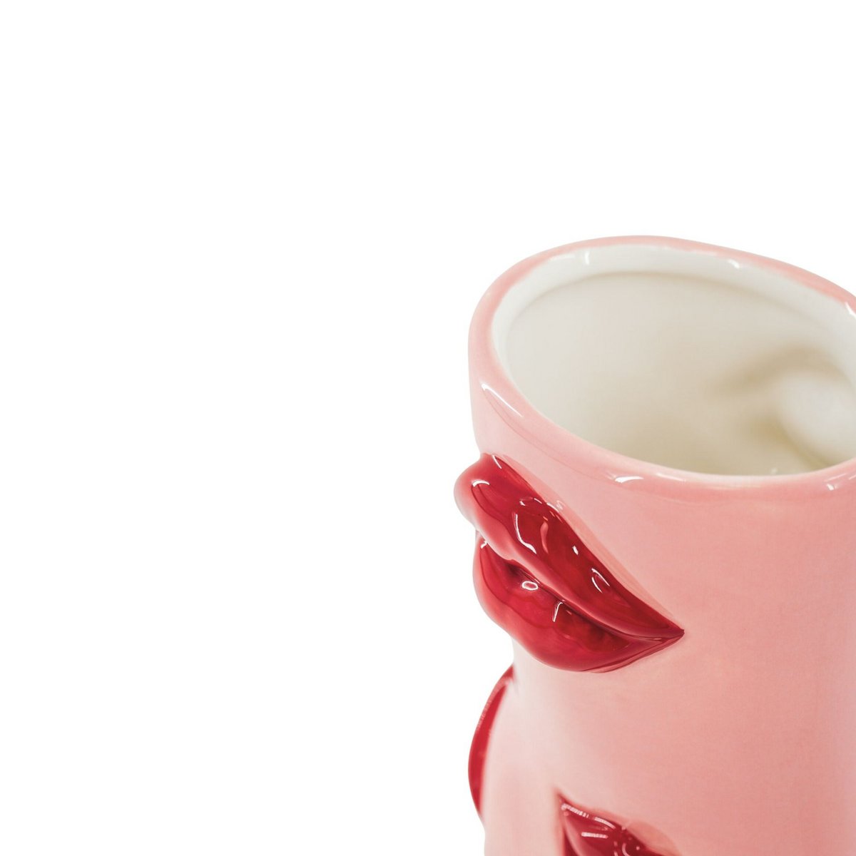 Flamento Jarrón: Boot con Labios Vasamia- Cerámica: rosa/ rojo- 19,5x8,5x23 cm