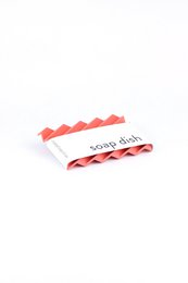 Recycled PET soap dish in coral red cascade design. Made from sustainable recycled materials.