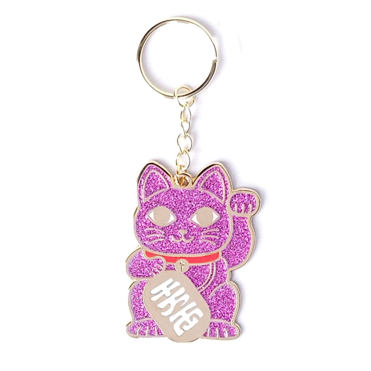 Maneki Neko Schlüsselanhänger – Rosa glitzernde Glückskatze