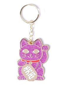 Maneki Neko Sleutelhanger - Roze Glitter Gelukskat