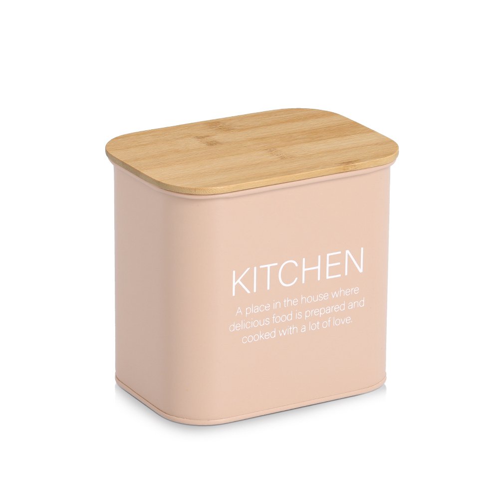 Voorraadpot met bamboe deksel "Kitchen", 2300 ml, metaal, amandel