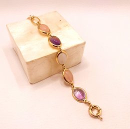 Bracciale a catena ovale con pietre preziose PLACCATO ORO 18 carati - Ametista/Quarzo rosa/Madreperla
