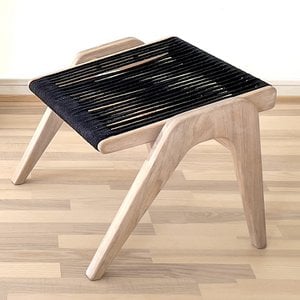 ∏-Stool, White Oak / Black Cords