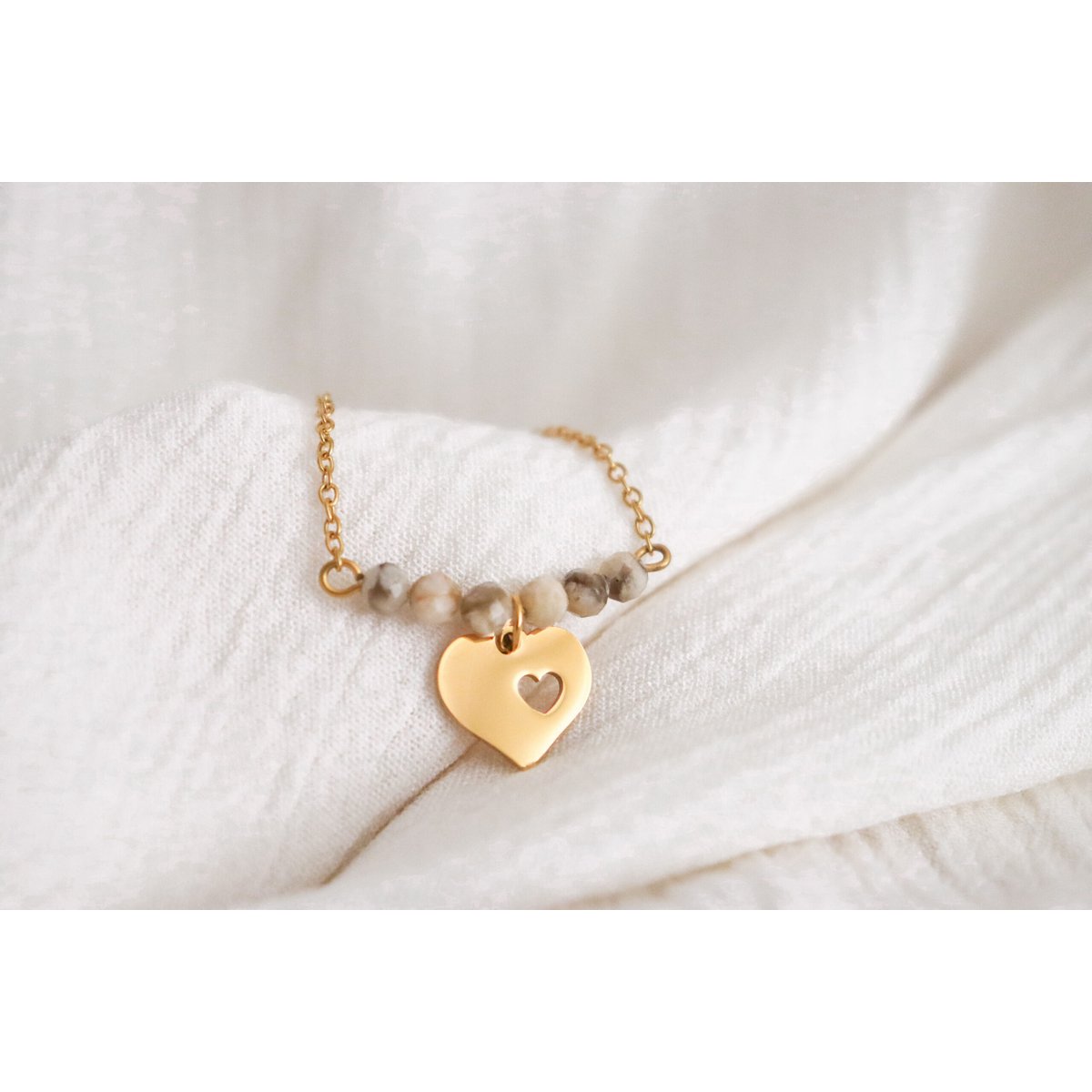 Collana Cuore e Feldspato Zebrato - Oro