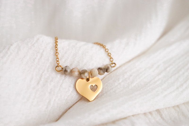 Collana Cuore e Feldspato Zebrato - Oro