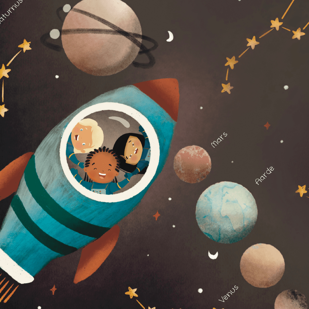Zonnestelsel - Raket - Planeten Educatieve Poster