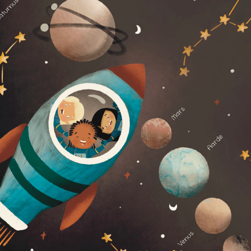 Zonnestelsel - Raket - Planeten Educatieve Poster
