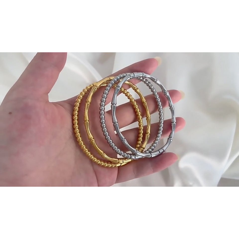 Athan - Bracelet Jonc Bambou Or Argent