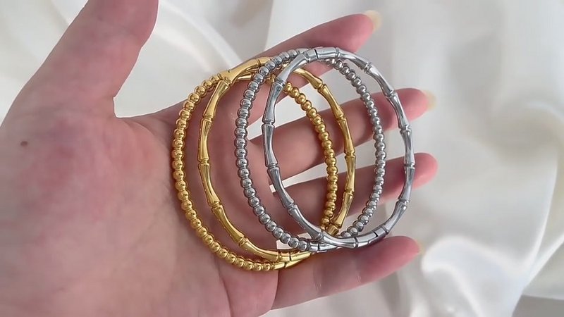 Athan - Bracelet Jonc Bambou Or Argent