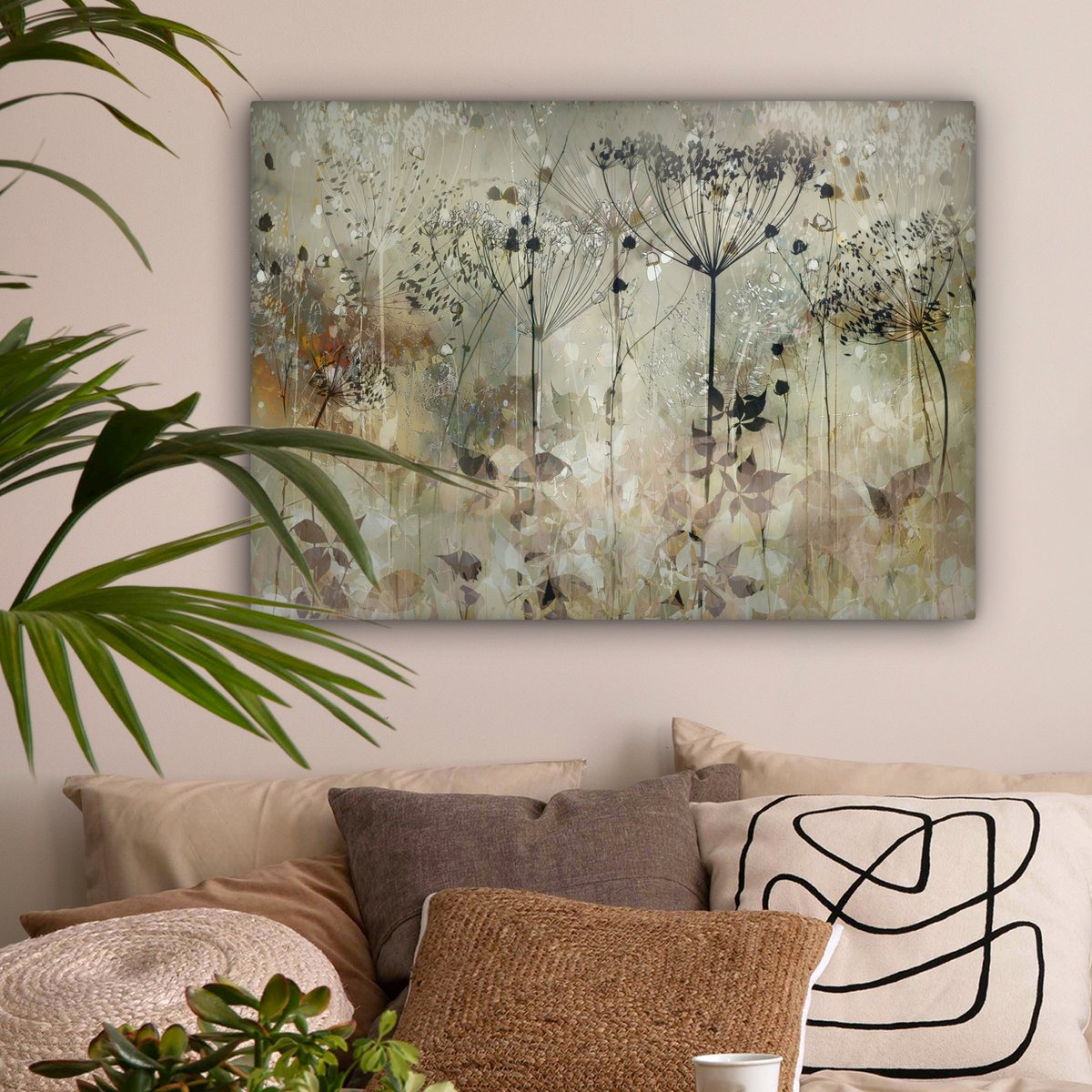 Pintura de lona - Decoración de pared - Flores - Gris - Naturaleza - Arte